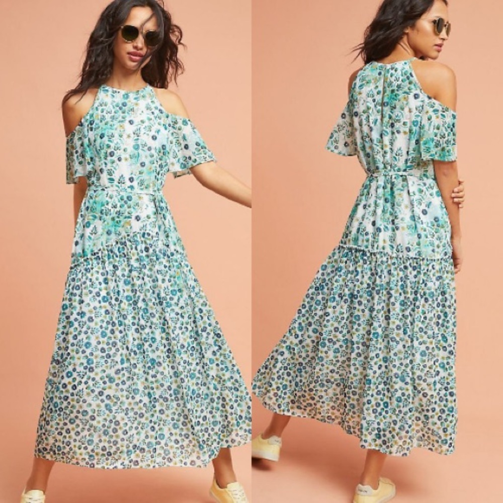Anthropologie | Roxanne Open-Shoulder Midi Dress by Donna Morgan, size 8